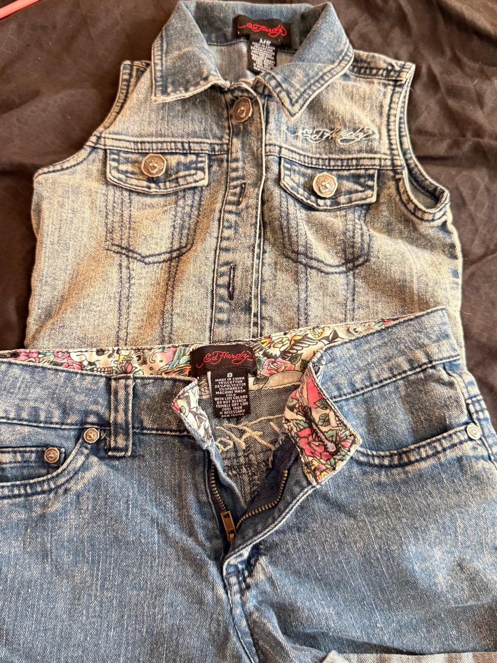 Ed Hardy Blue Denim Girls Jeans with Floral Waist Lining